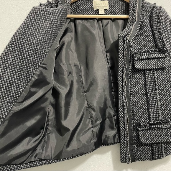 Hinge Cropped Wool Blazer Tweed Jacket Charcoal Gray Knit Woven Womrns Medium M - Picture 6 of 12